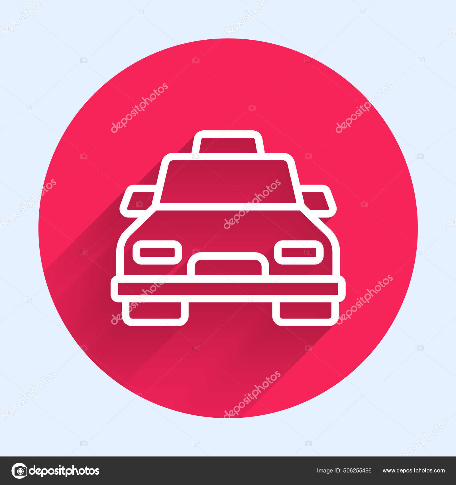 長い影の背景で隔離された白いラインタクシーの車のアイコン 赤い丸ボタン ベクトル ストックベクター C Vectorstockvadim