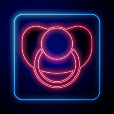 Parlayan neon bebek emzik ikonu siyah arkaplanda izole edildi. Çocuk oyuncağı. Vektör