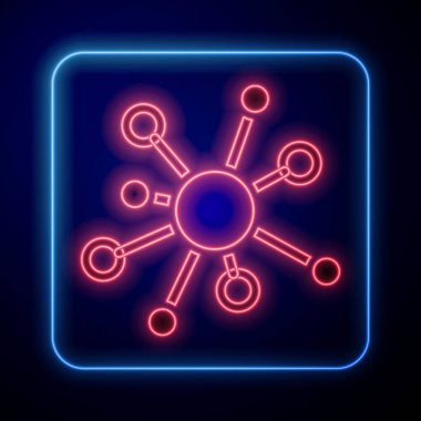 Parlayan neon molekül simgesi siyah arkaplanda izole edildi. Kimya moleküllerinin yapısı, fen öğretmenlerinin yenilikçi eğitim posteri. Vektör