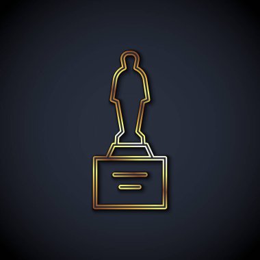 Siyah arkaplanda izole edilmiş altın çizgi film ödülü ikonu. Akademi ödülü ikonu. Filmler ve sinema sembolü. Vektör
