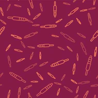 Kahverengi çizgi ses kriko simgesi kırmızı arkaplanda izole edilmiş. Bağlantı ses ekipmanları için ses kablosu. Fiş kablosu. Müzik aleti. Vektör