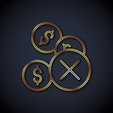 Altın çizgisi. Siyah arkaplanda para simgesi yok. Vektör