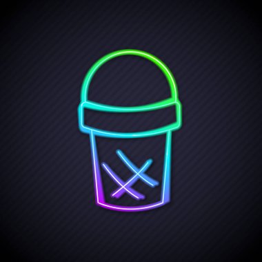 Siyah zemin üzerinde izole edilmiş waffle konisi ikonunda parlayan neon çizgisi dondurma. Güzel sembol. Vektör