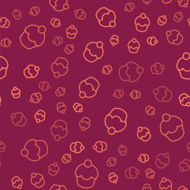 Kahverengi çizgi Kek simgesi kırmızı arkaplanda izole edilmiş kusursuz desen. Vektör