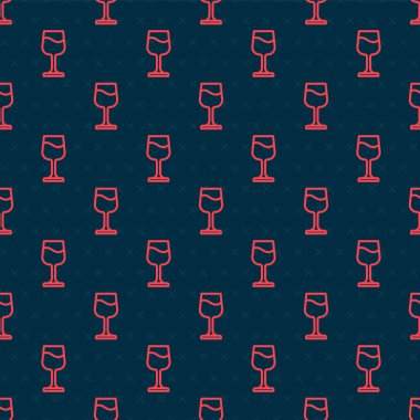 Kırmızı çizgi şarap cam ikonu siyah arkaplanda izole edilmiş kusursuz desen. Şarap kadehi işareti. Vektör