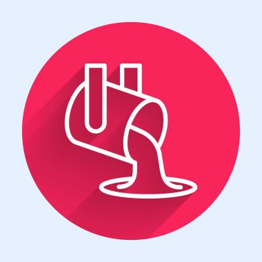 Erimiş beyaz çizgi altın dökülüyor ikon izole edilmiş uzun gölge arkaplan. Kepçeden erimiş metal döküldü. Kırmızı daire düğmesi. Vektör