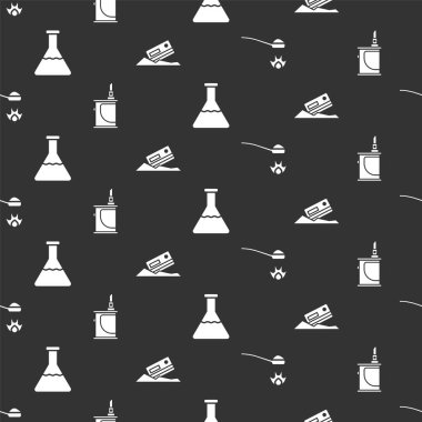 Eroini bir kaşığa, elektronik sigaraya, test tüpüne, şişeye, kokaine ve kredi kartına yerleştirin. Vektör