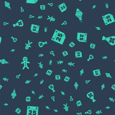 Takvim, Noel balosu, Noel kurabiyesi, zencefilli kurabiye ve Noel Baba 'nın kusursuz desenli hediyesi. Vektör