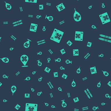 Takvimi ayarla, kar taneli balonlar, kar tanesi ve kayak ve dikişsiz desenli çubuklar. Vektör