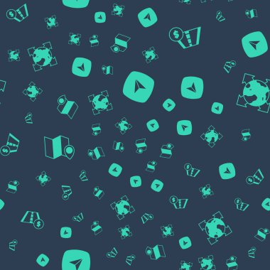 Şehir haritası navigasyon bilgisini, Toll yol trafik işaretini, konum işaretleyicisi ve dünya küresi pusulasını pürüzsüz desene göre katlanmış olarak ayarla. Vektör