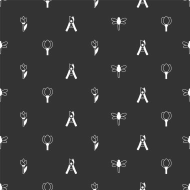 Yusufçuk, Çiçek lalesi ve Bahçe Yapımı Makas 'ı kusursuz desene ayarlayın. Vektör