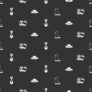 Lastik eldiven, Paskalya yumurtası, kürek ve bahçıvan şapkası. Vektör