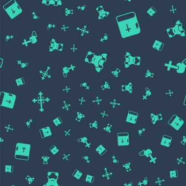 Set Rahibi, Kutsal İncil kitabı, Hristiyan haçı ve kusursuz desen. Vektör