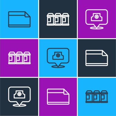 Kağıt yapıştırıcısını ayarlayın, sprey başlığı ve boya spreyi ikonunu spreyleyin. Vektör