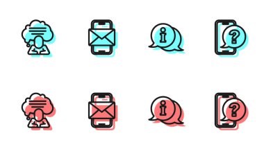 Hat Bilgileri, Konuşma Balonu Sohbeti, Cep Telefonu ve Telefon 24 saat destek ikonu. Vektör