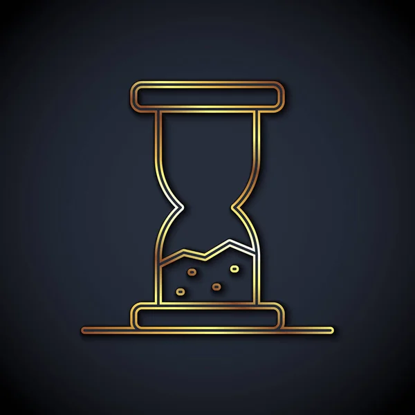 Altın çizgisi. Siyah zemin üzerinde kum ikonu olan eski kum saati. Kum saati işareti. İş ve zaman yönetimi kavramı. Vektör — Stok Vektör