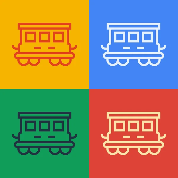 Pop art line Passenger train cars toy icon isolated on color background. Railway carriage. Vector — Stock Vector