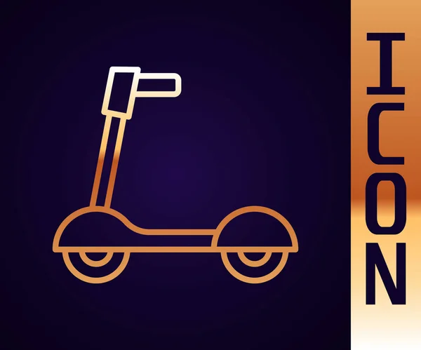 Ligne d'or Scooter à rouleaux pour enfants icône isolée sur fond noir. Kick scooter ou vélo d'équilibre. Vecteur — Image vectorielle