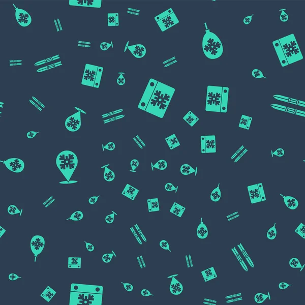 Takvimi ayarla, kar taneli balonlar, kar tanesi ve kayak ve dikişsiz desenli çubuklar. Vektör