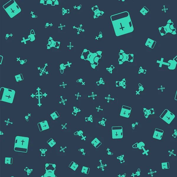 Set Rahibi, Kutsal İncil kitabı, Hristiyan haçı ve kusursuz desen. Vektör