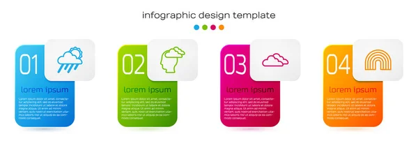 Linea tramontata Nuvola con pioggia e sole, Uomo con mal di testa, e arcobaleno. Modello di infografica aziendale. Vettore — Vettoriale Stock