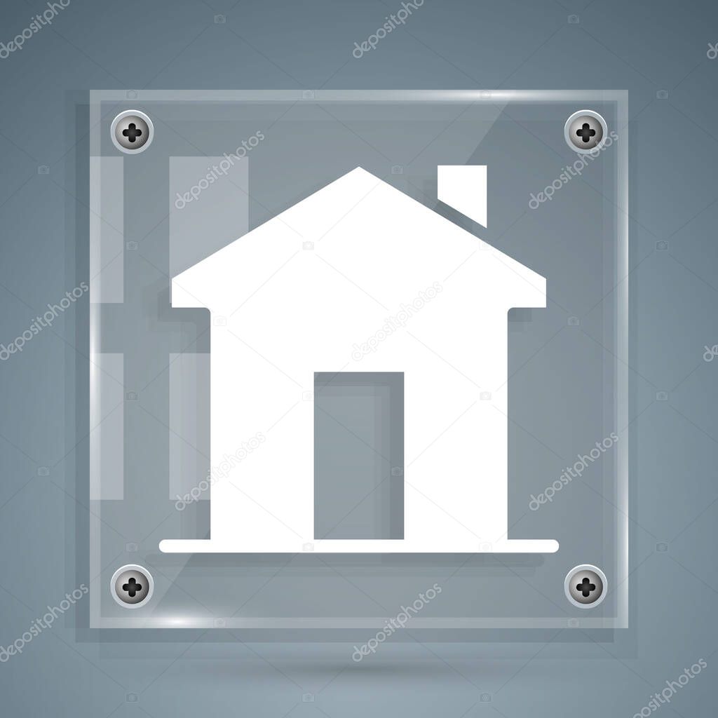 White House icon isolated on grey background. Real estate agency or cottage town elite class. Square glass panels. Vector.
