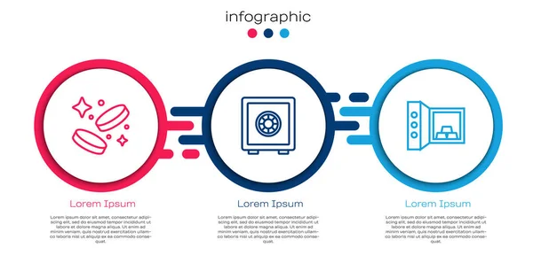 Set line Gold coin money, Safe and with gold bars. Business infographic template. Vector — Stock Vector
