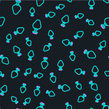Line Anal plug icon isolated seamless pattern on black background. Butt plug sign. Fetish accessory. Sex toy for men and woman. Vector Illustration