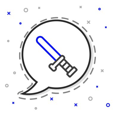 Çizgi polisi plastik cop ikonu beyaz arka planda izole edildi. Kauçuk copu. Polis yarasası. Polis ekipmanları. Renkli taslak konsepti. Vektör