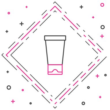 Beyaz arkaplanda çizgi kremi ya da losyon kozmetik tüp simgesi izole edilmiş. Kadınlar için vücut bakım ürünleri. Renkli taslak konsepti. Vektör