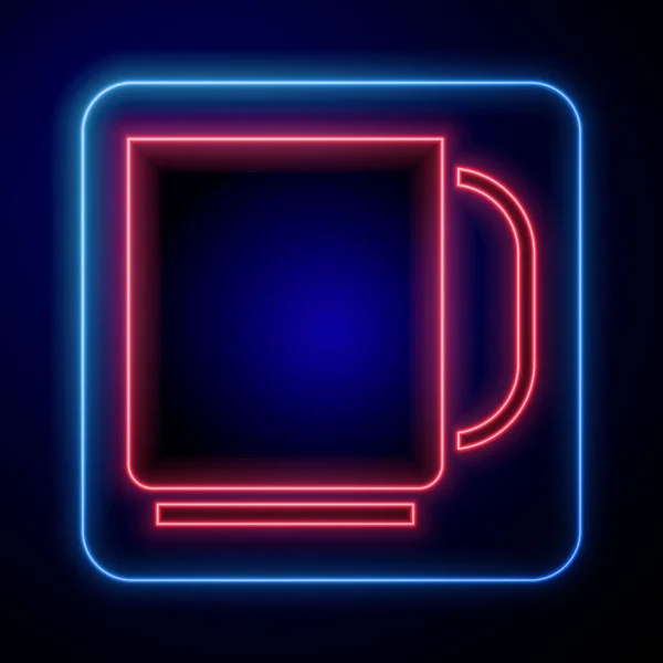 Lumineux néon icône tasse de café isolé sur fond bleu. Une tasse de thé. Café chaud. Illustration vectorielle — Image vectorielle