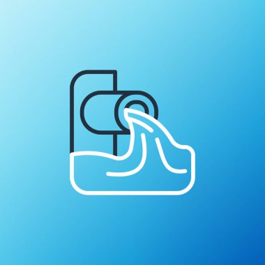 Çizgi Atık Su simgesi mavi arkaplanda izole edildi. Kanalizasyon borusu. Borudan nehre sıvı akıyor. Renkli taslak konsepti. Vektör