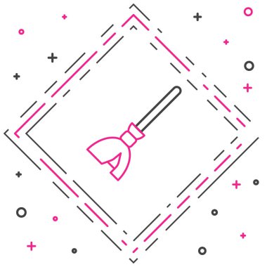 Çizgi Cadıları süpürge simgesi beyaz arkaplanda izole edildi. Mutlu Cadılar Bayramı Partisi. Renkli taslak konsepti. Vektör