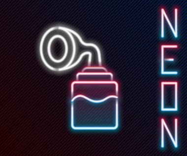 Parlayan neon hattı göğüs pompası simgesi siyah arkaplanda izole edildi. Renkli taslak konsepti. Vektör