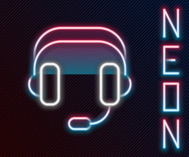 Parlayan neon hattı kulaklık simgesi siyah arkaplanda izole edildi. Kulaklıklar. Müzik, hizmet, iletişim ve operatör konsepti. Renkli taslak konsepti. Vektör
