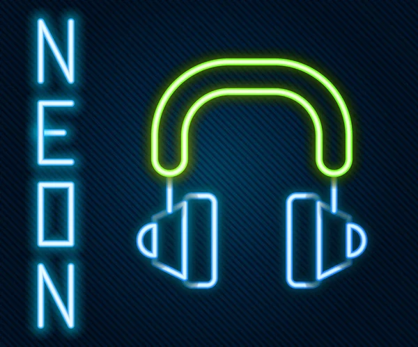 Icono de auriculares de línea de neón brillante aislado sobre fondo negro. Auriculares. Concepto para escuchar música, servicio, comunicación y operador. Concepto de esquema colorido. Vector — Vector de stock