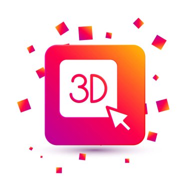 Beyaz arkaplanda beyaz 3D yazıcı simgesi izole edildi. 3D baskı. Kare renk düğmesi. Vektör