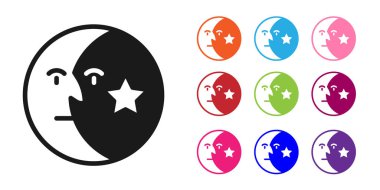 Siyah Ay ve yıldız simgesi beyaz arkaplanda izole edildi. Simgeleri renklendirin. Vektör