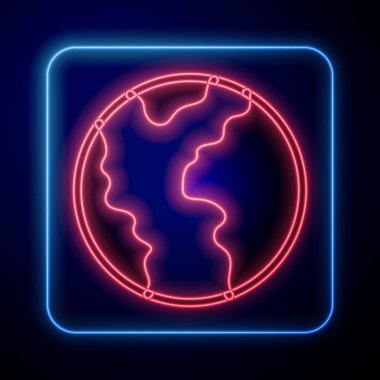 Parlayan neon küresel ekonomik kriz ikonu siyah arka planda izole edildi. Dünya finans krizi. Vektör