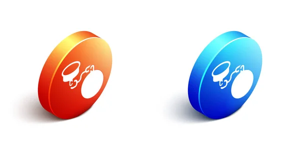 Isometrische Kugel auf Kettensymbol isoliert auf weißem Hintergrund. Orange und blauer Kreis-Knopf. Vektor — Stockvektor
