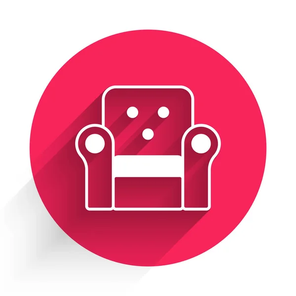 Biała ikona fotel odizolowany z długim tle cienia. Czerwony przycisk. Wektor — Wektor stockowy