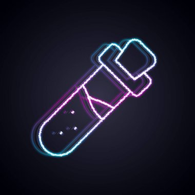 Siyah zemin üzerinde iksir ikonu olan parlak neon hattı şişesi. Sihirli iksirli matara. Mutlu Cadılar Bayramı Partisi. Vektör
