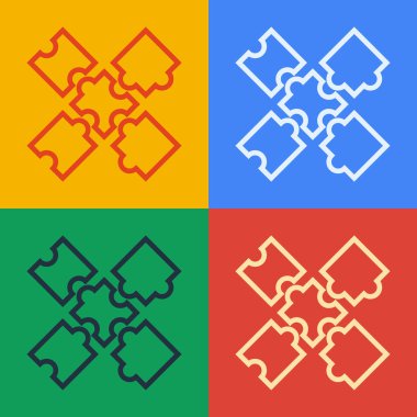 Pop sanat eseri yapboz parçaları renk arkaplanında izole edilmiş oyuncak simgesi. Vektör