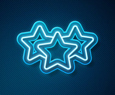 Parlayan neon hattı Beş yıldızlı müşteri ürün değerlendirme simgesi mavi arkaplanda izole edildi. Favori, en iyi derecelendirme, ödül sembolü. Vektör