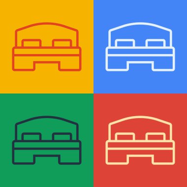 Pop sanat eseri otel odası yatak odası ikonu renk arka planında izole edilmiş. Vektör