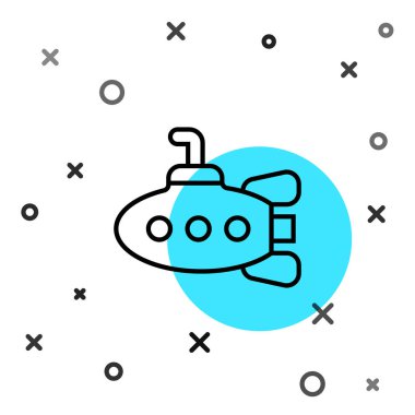 Siyah çizgi denizaltı oyuncak ikonu beyaz arka planda izole edildi. Rastgele dinamik şekiller. Vektör