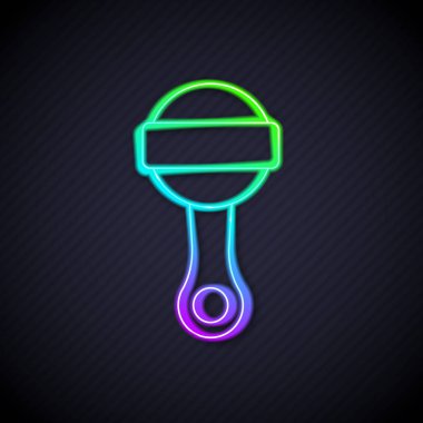 Parlayan neon hattı, siyah arka planda izole edilmiş oyuncak bebek ikonu. Fasulye torbası işareti. Vektör