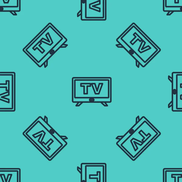 Siyah çizgi Akıllı TV simgesi yeşil arkaplanda kusursuz desen izole etti. Televizyon tabelası. Vektör — Stok Vektör