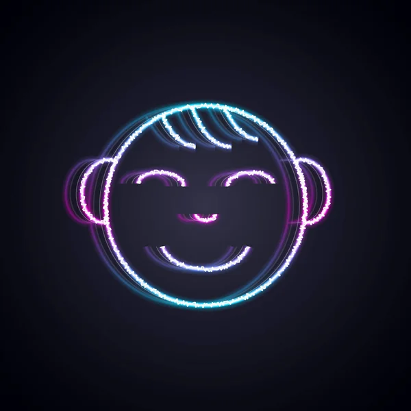 Línea de neón brillante Icono de cabeza de niño feliz aislado sobre fondo negro. Cara de niño. Vector — Archivo Imágenes Vectoriales