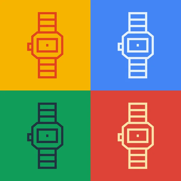 Pop art ligne poignet montre icône isolée sur fond de couleur. Icône de montre-bracelet. Vecteur — Image vectorielle